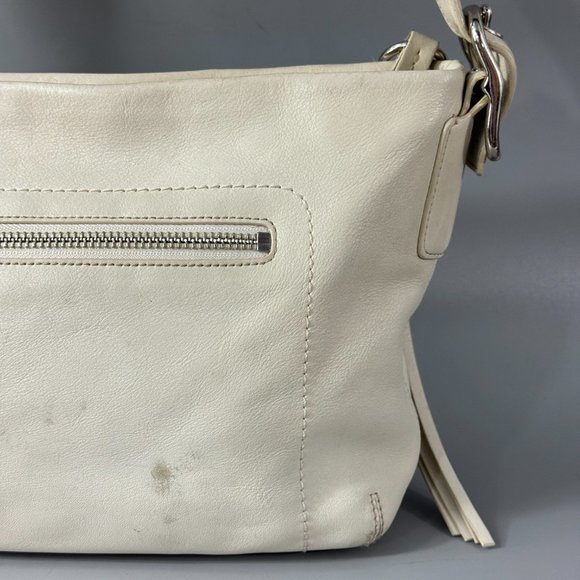 COACH # 1417 Off-White Leather Top Zip Shoulder Bag - Picture 8 of 13